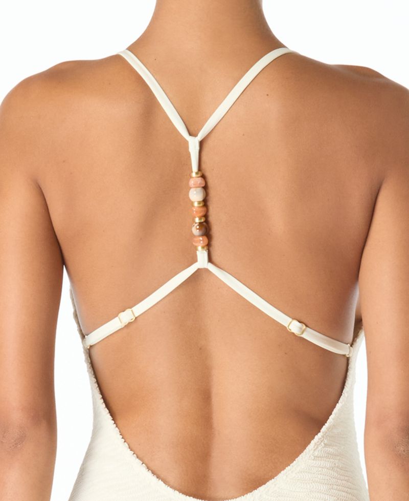 Women's Beaded-Back Strap Scoop Neck One-Piece Swimsuit