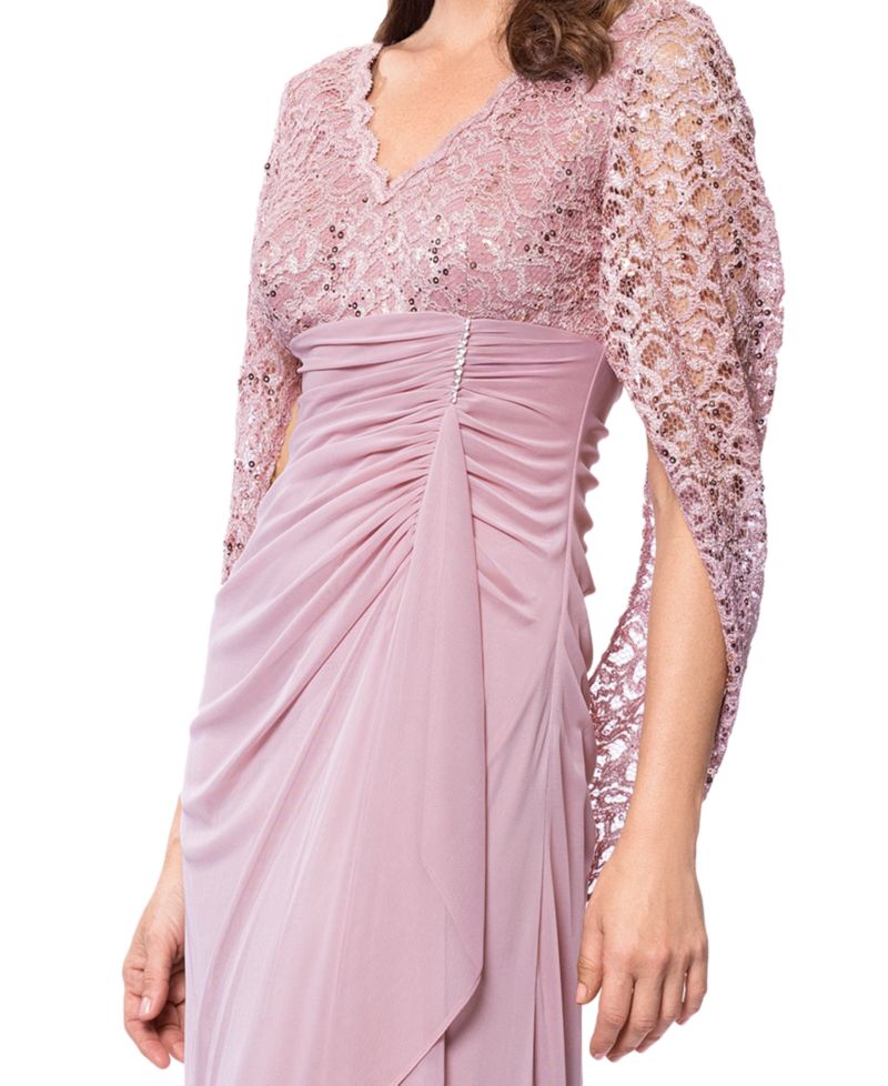 Betsy & Adam Women's Draped Lace Chiffon Gown