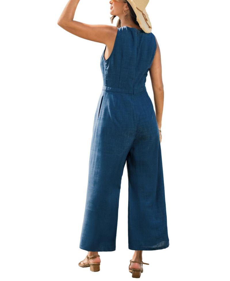 Women's Crew Neck Zip-Front Unlined Jumpsuit