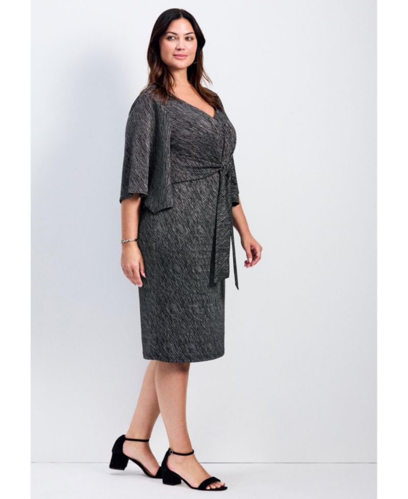Women's Plus Size Anastasia Metallic Knit Tie Front Dress