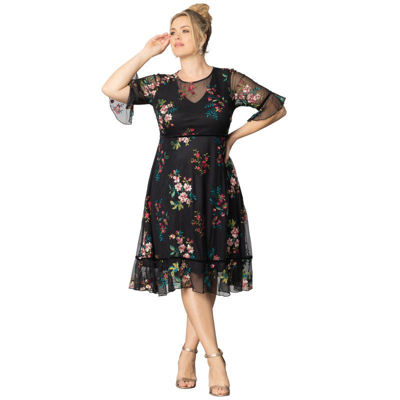 Plus Size Wildflower Embroidered Floral Mesh Cocktail Dress