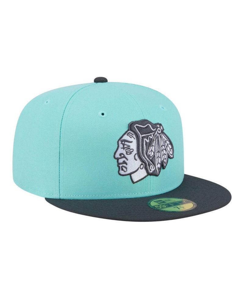 Men's Turquoise/Charcoal Chicago Blackhawks Two-Tone Color Pack 59FIFTY Fitted Hat
