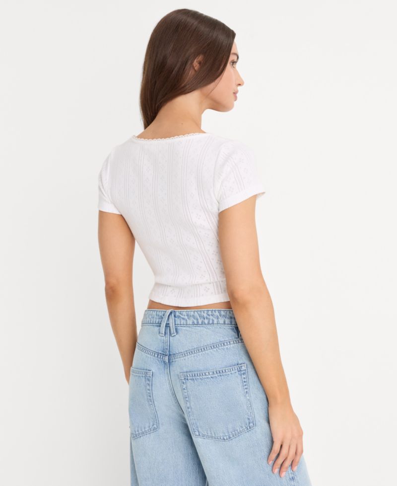 Women's Pointelle Square Neck Crop Top