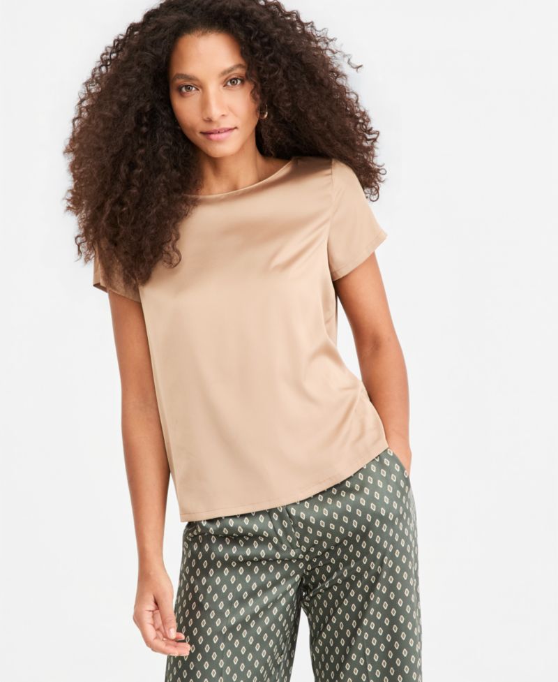 Women's Emmpanteon Boat Neck Satin Lightweight-Stretch Blouse