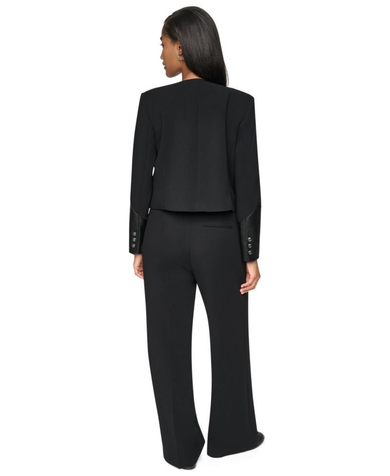 Women's Cropped Collarless Long-Sleeve Jacket