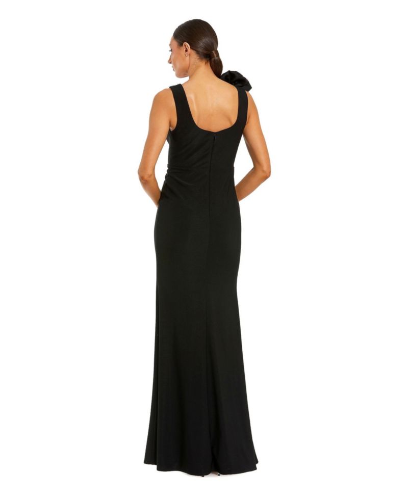 Women's Elegant Beaded Scoop Neck Jersey with 3D Flower Gown