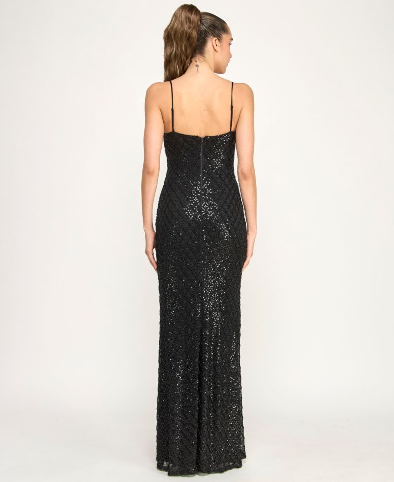Juniors' V-Neck Sequin Gown