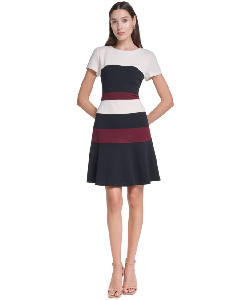 Women's Short-Sleeve Colorblock Sheath Dress