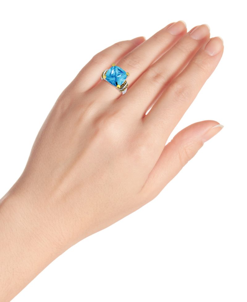 Two-Tone Oxidized Twist Accent Cushion Cut Cubic Zirconia Statement Ring