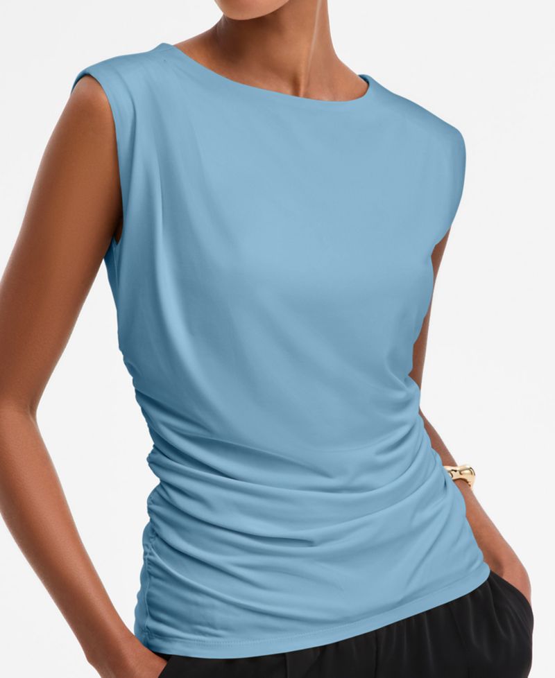 Women's Sleeveless Ruched Boatneck Knit Top