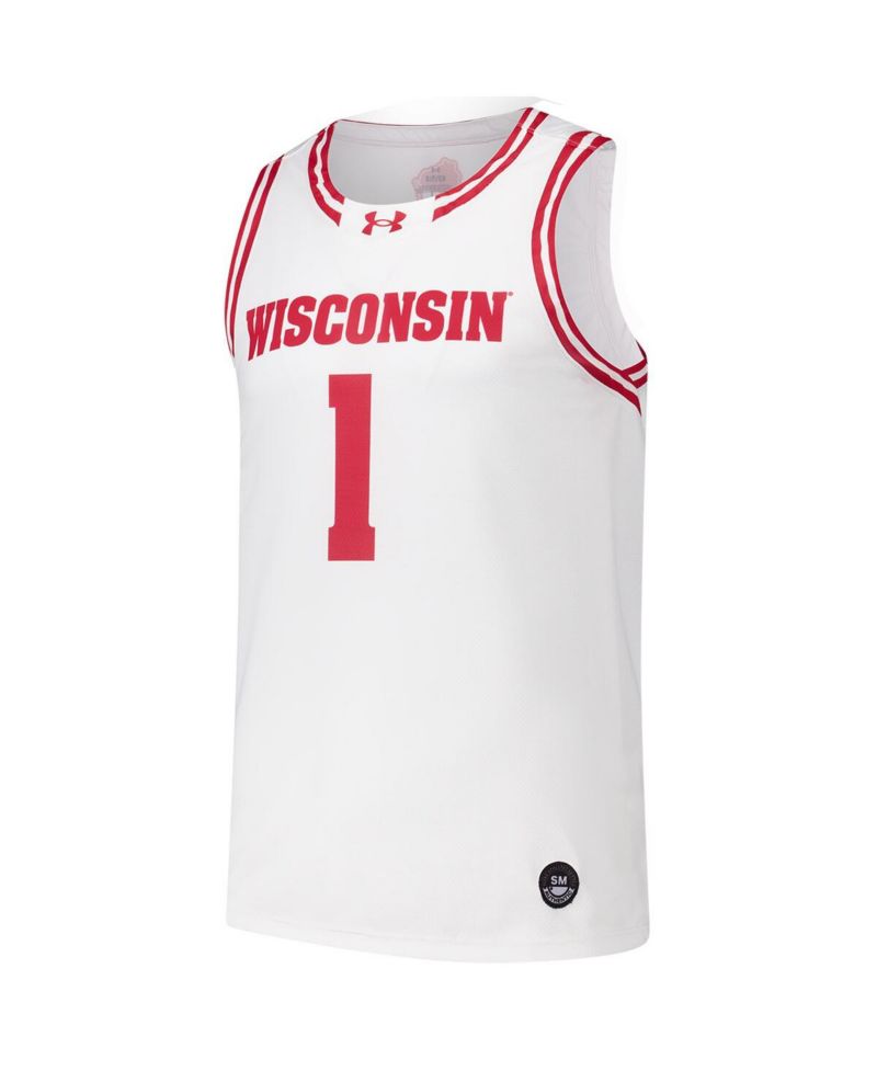 Men's 1 White Wisconsin Badgers Replica Basketball Jersey