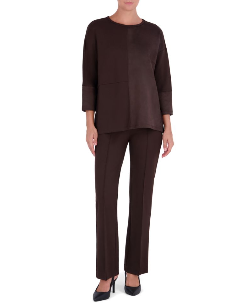 Petite Serenity 3/4-Sleeve Side-Slit Faux Suede Tunic