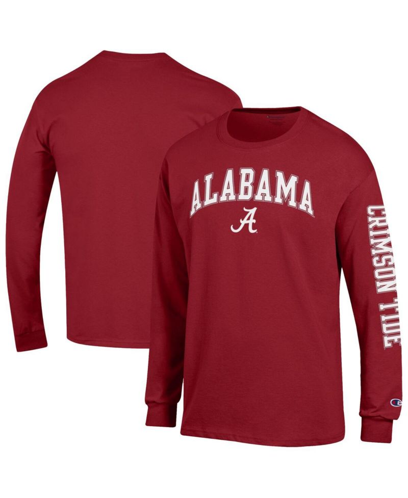 Men's Crimson Alabama Crimson Tide Arch Over Logo 2-Hit Long Sleeve T-Shirt