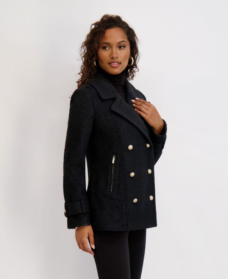 Women's Boucle Peacoat with Gold Accents
