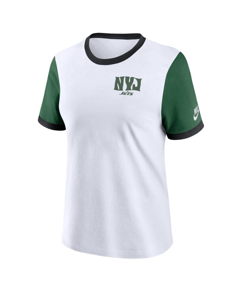 Women's White/Green New York Jets Rewind Ringer T-Shirt