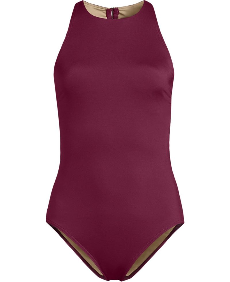 Women's Tugless High Neck Portrait Back One Piece Swimsuit