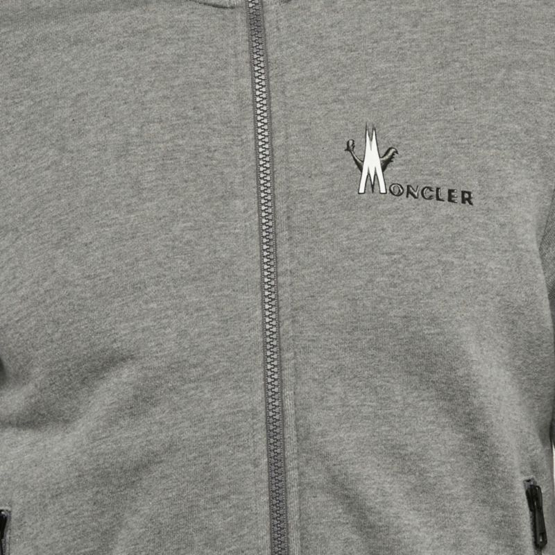 Men's Grey Logo Print Cotton Knit Zip-Up Jacket