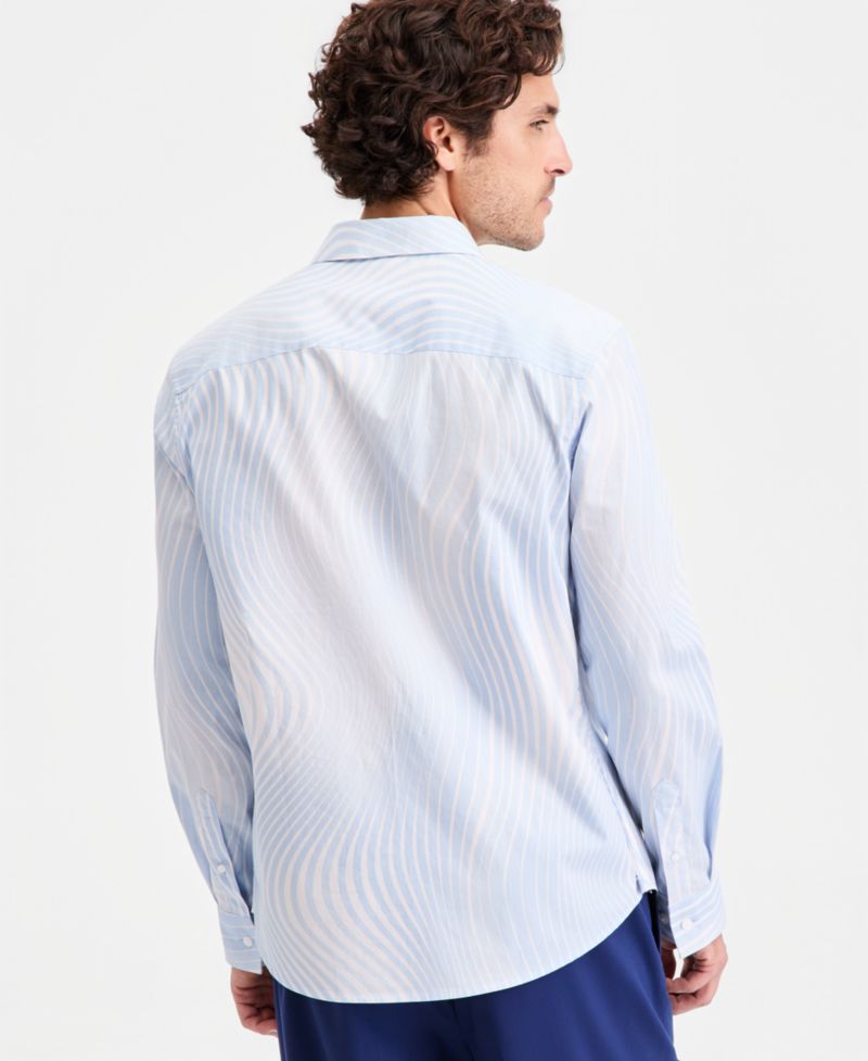 Men's Cotton Fluid Swirl Stripes Long-Sleeve Shirt