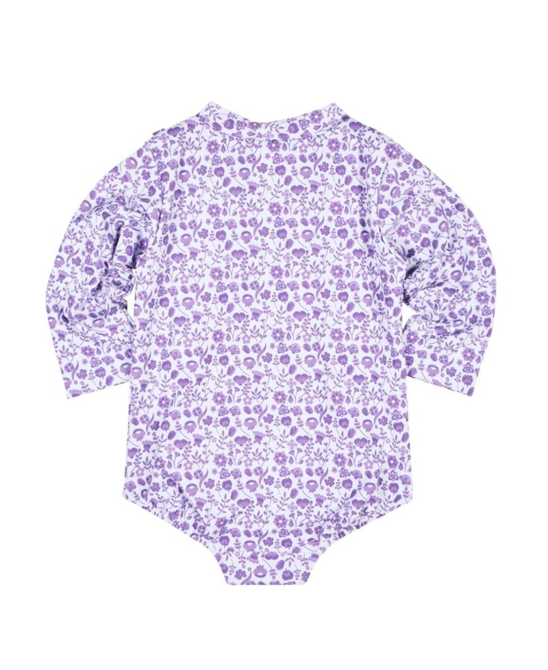 Baby Girl Floral Print One Piece Rashguard with Ruffles