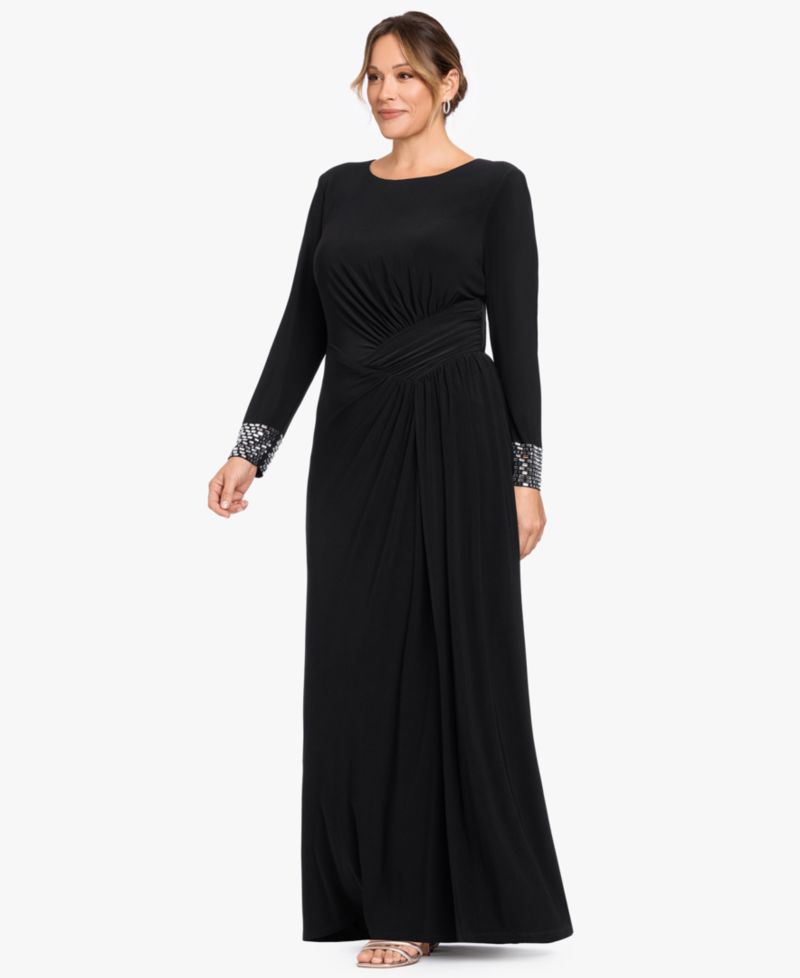 Plus Size Wedding Guest Bedazzled-Wrist-Cuff Gown