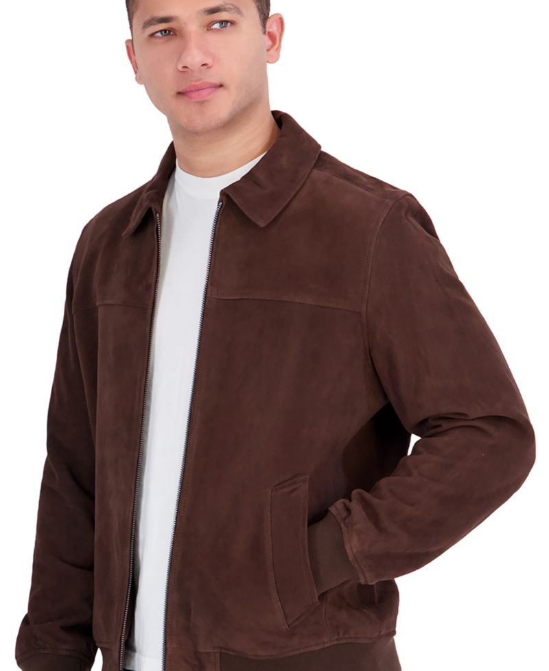 Men's Genuine Suede Shirt-Collar Bomber Jacket