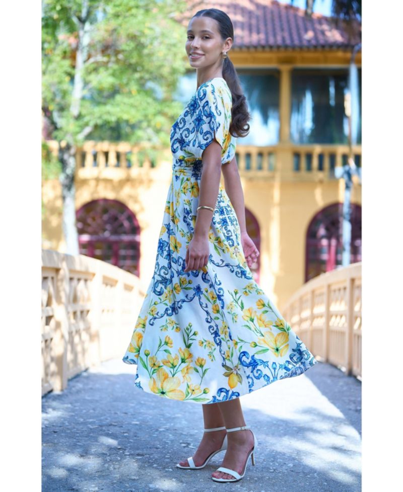 Women's Lemon-Print Midi Dress
