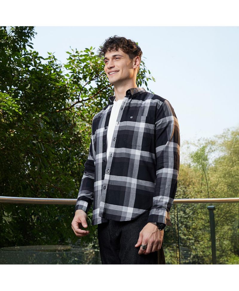 Men's Onyx Pixelated-Check Relaxed Shirt
