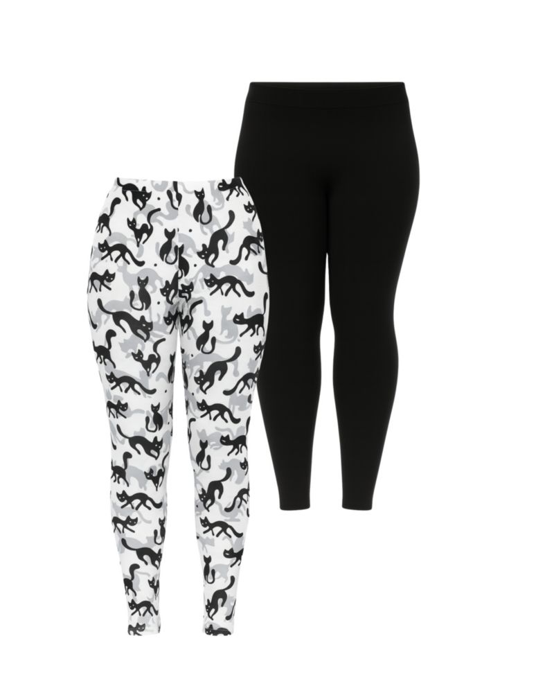 Plus Size Cat Print Legging Pants, 2-Pack