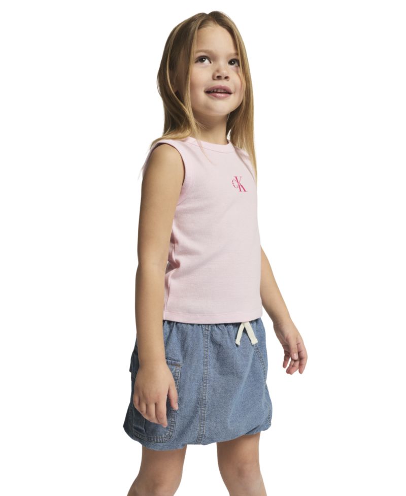 Girls' 4-6X Ribbed Tank Top and Denim Bubble Skirt, 2-Piece Set