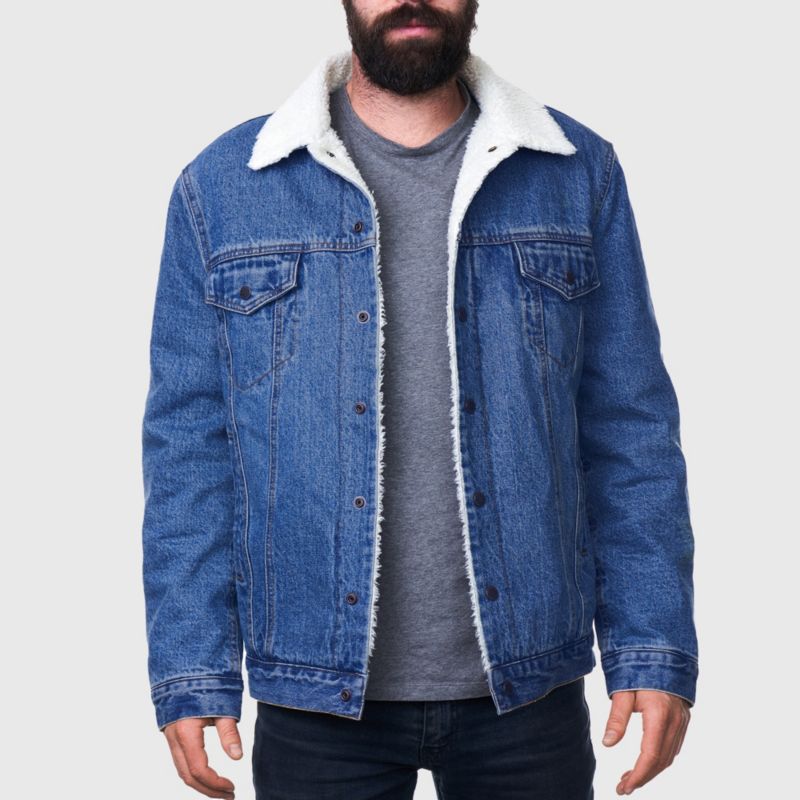 Men's Sherpa Lined Denim Jacket Classic Button Up Jean Trucker Coat