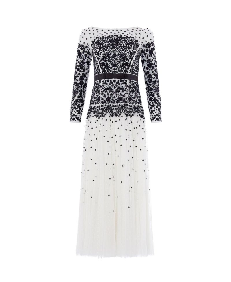 Women's Gilded Long Sleeve Maxi Lace Gown