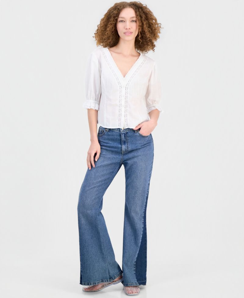 Women's Ruffled-Neck Short-Sleeve Blouse