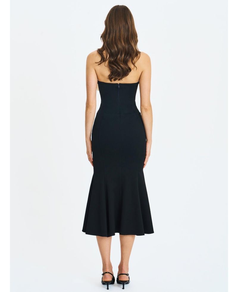 Women's Saige Black Mermaid Maxi Dress with Ivory Bow Bustline