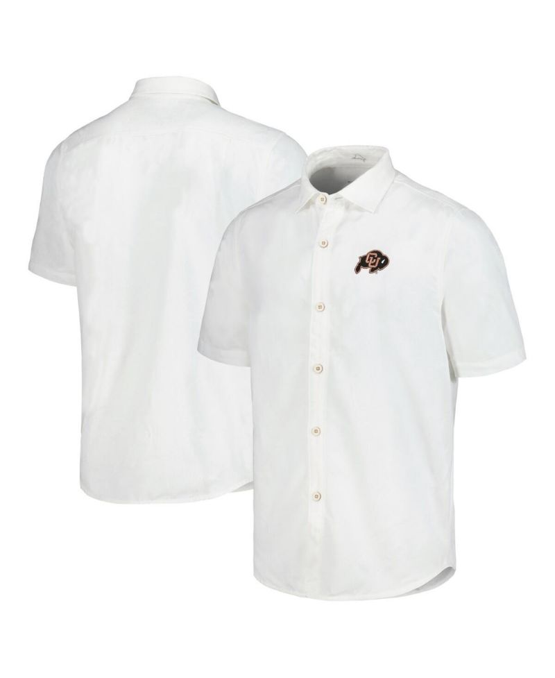 Men's White Colorado Buffaloes Coconut Point Palm Vista IslandZone Camp Button-Up Shirt