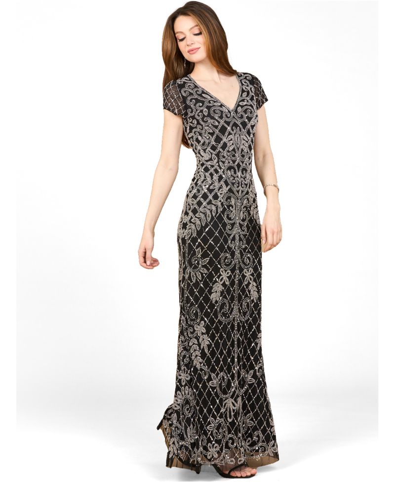 Women's Cap Sleeve Mermaid Beaded Gown