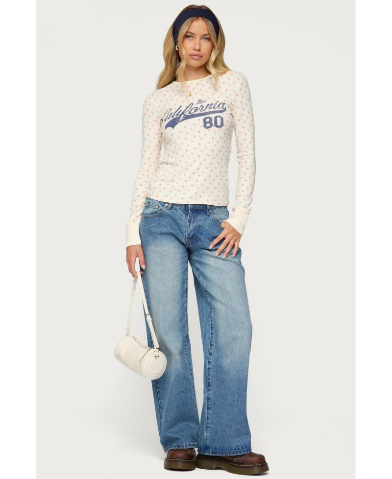 Womens Cali Floral Ribbed Long Sleeve T Shirt