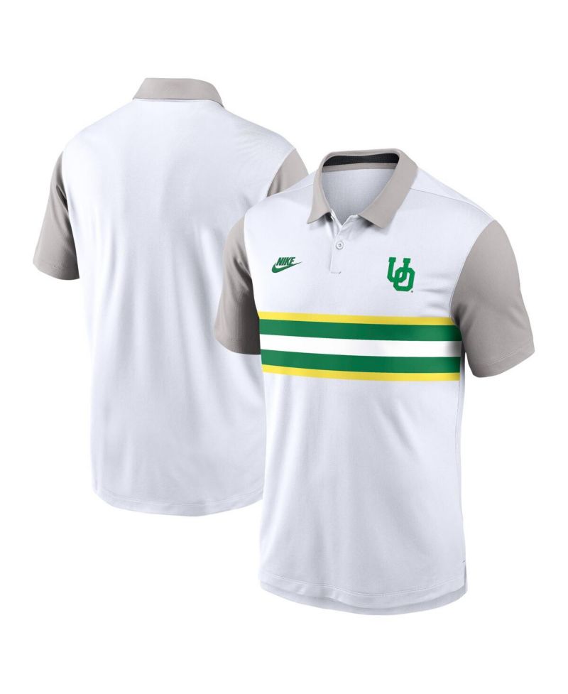 Men's White/Gray Oregon Ducks Athletic Prep Legacy Logo Vapor Performance Polo Shirt
