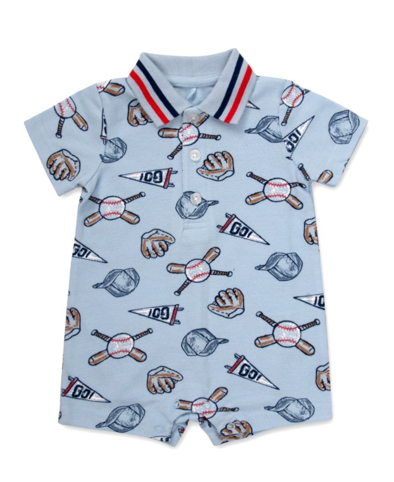Baby Boys' Baseball Print Pique Short-Sleeve Polo Romper