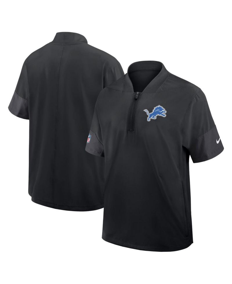 Men's Black Detroit Lions Sideline Short Sleeve Quarter-Zip Performance Coach Jacket