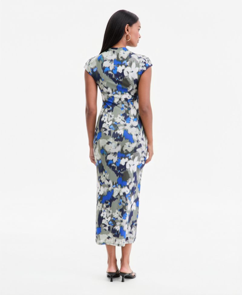 Women's Mock Neck Short-Sleeve Print Bodycon Midi Dress
