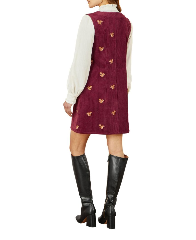 Women's V-Neck Cord Pinafore Dress