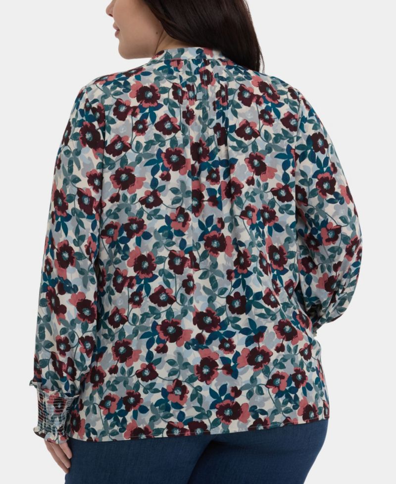 Plus Size Pleated Peasant Long Sleeve Top