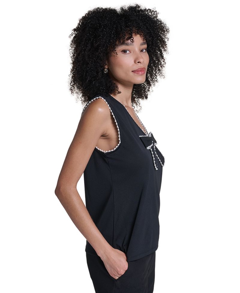 Petite Sleeveless V-Neck Bow Detail Blouse