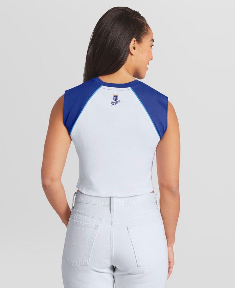 Women's White Kansas City Royals Cooperstown Cropped Raglan Tank Top