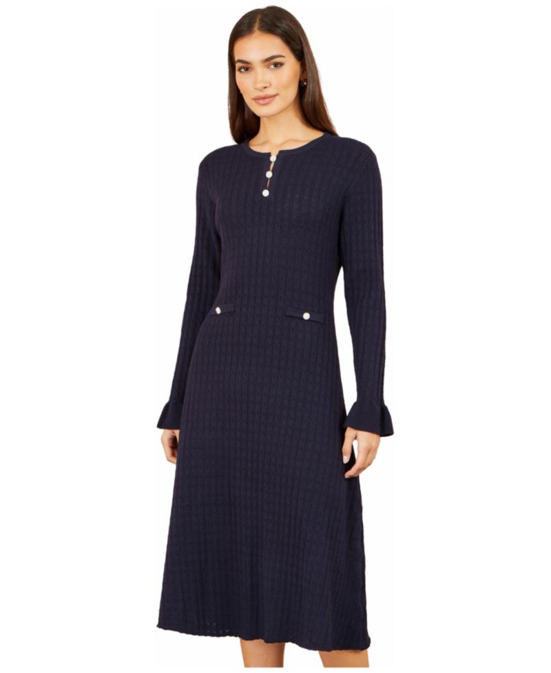 Women's Pointelle-Knit A-Line Midi Dress