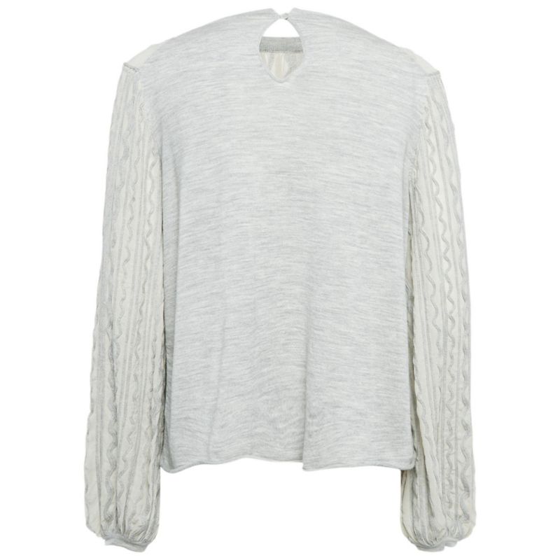 Women's Grey Wavy Embroidered Silk And Jersey Top