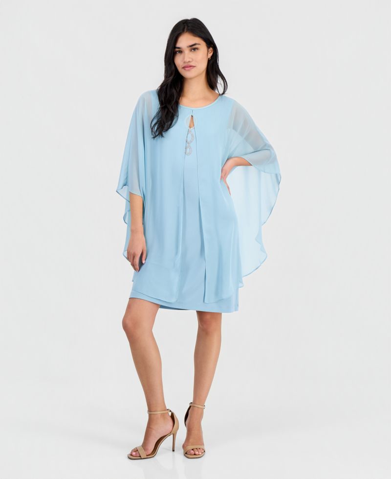 Petite Embellished Keyhole Chiffon Overlay Sheath Dress