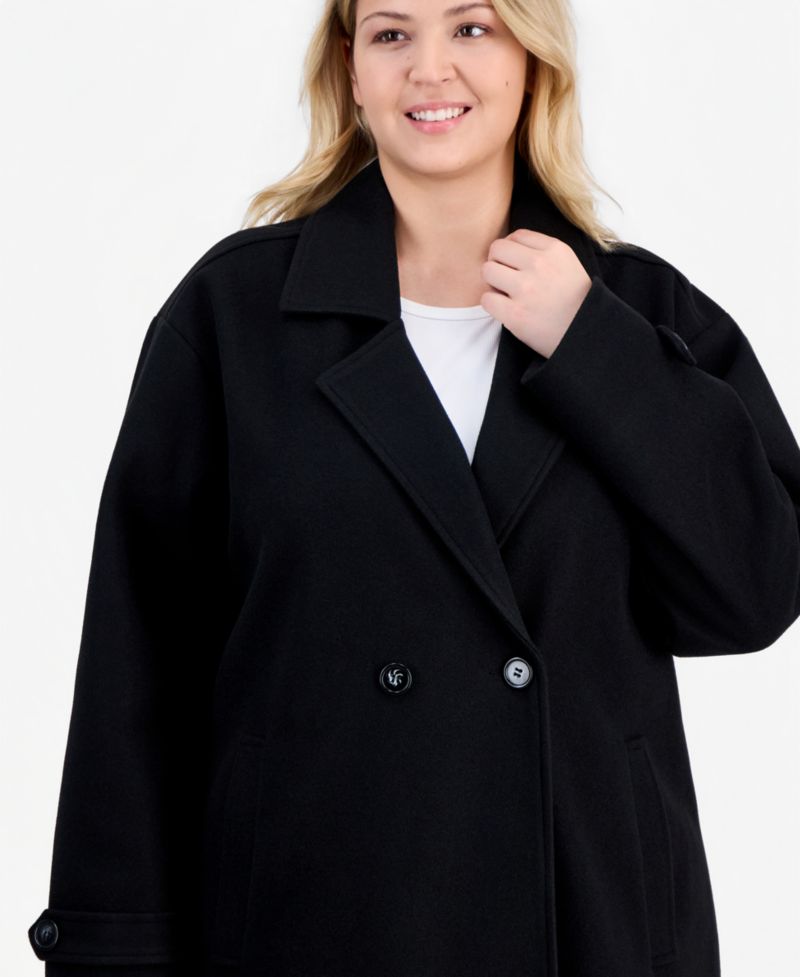 Women's Plus Size Double-Breasted Patch-Pocket Maxi Coat