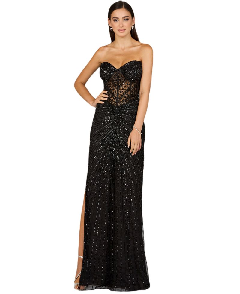 Women's Embellished Strapless Gown with Slit
