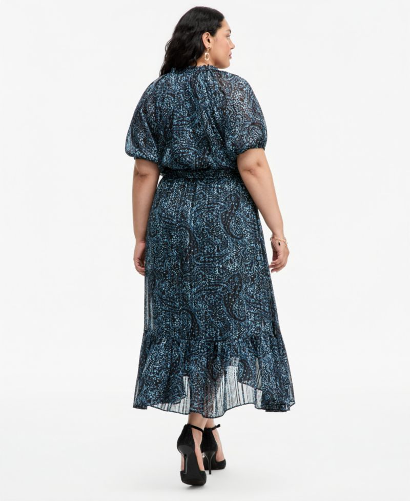 I.N.C. Plus Size Paisley Metallic High-Low Dress